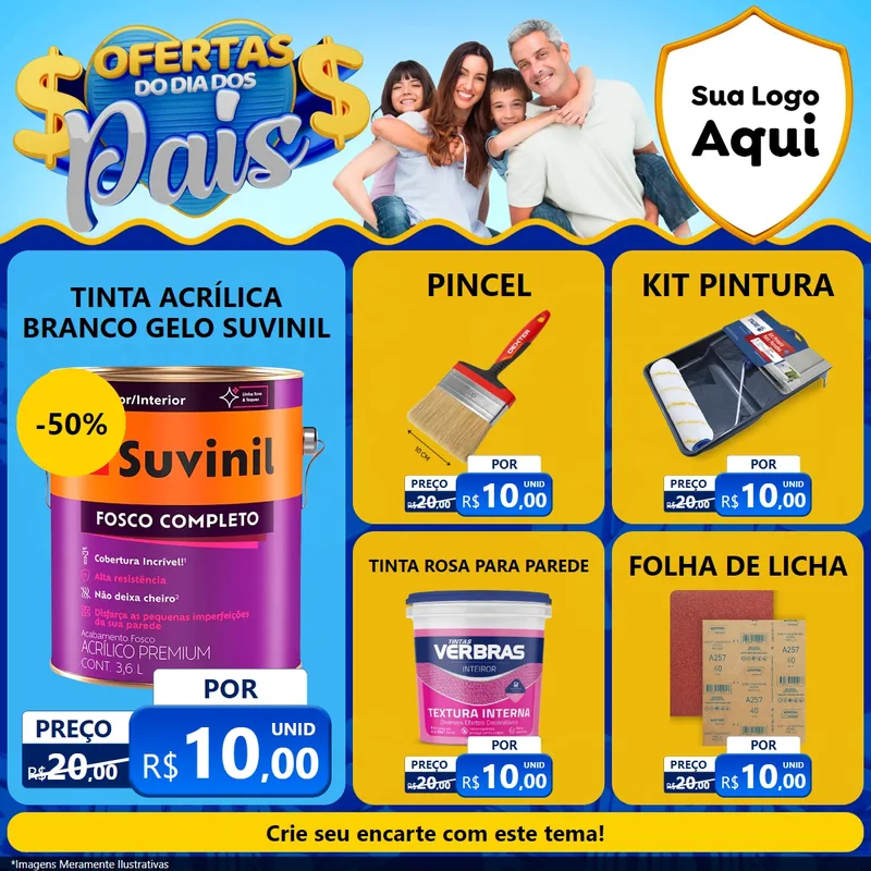 Modelo de Rede Social para Feed Facebook com o tema Ofertas do Dia dos Pais para Tintas e Ferramentas