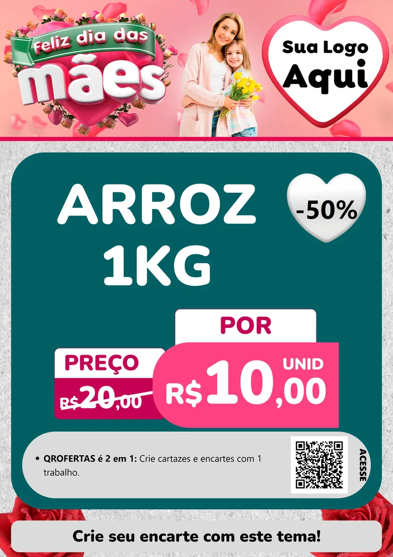 Modelo de Cartaz para Cartaz A4 Vertical com o tema Feliz Dia das Mães para Supermercado