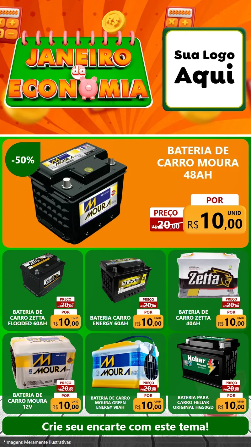 Modelo de Rede Social para Stories com o tema Janeiro da Economia para Baterias Elétricas