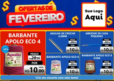 Modelo de Encarte para Encarte A4 Horizontal com o tema Ofertas de Fevereiro para Armarinho e Aviamentos