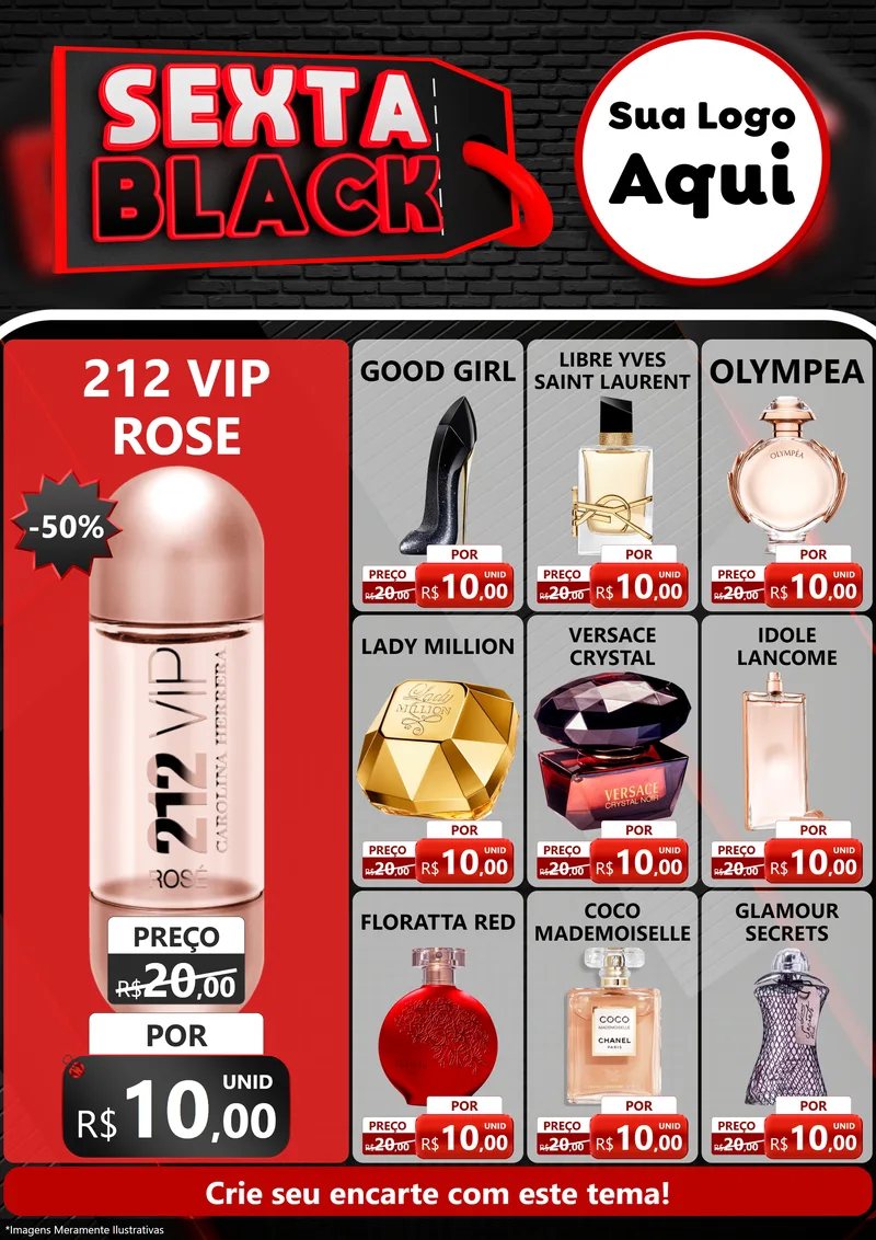 Modelo de Encarte para Encarte A4 Vertical com o tema Sexta Black para Perfumes