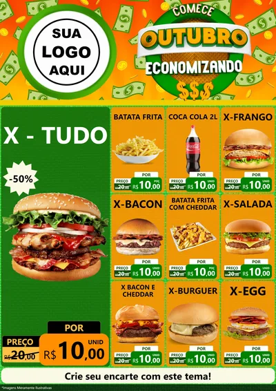 Modelo de Encarte para Encarte A4 Vertical com o tema Comece Outubro Economizando para Hamburgueria
