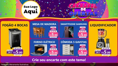Modelo de TV para TV Horizontal com o tema Carnaval de Ofertas para Móveis e Eletro