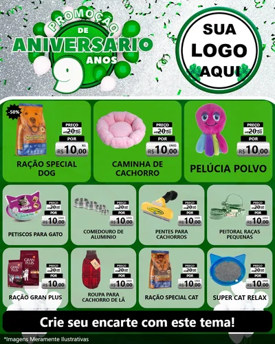 Modelo de Rede Social para Feed Instagram com o tema Promoção de Aniversário - 9 Anos para Pet Shop