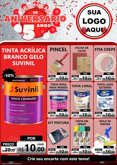 Modelo de Encarte para Encarte A4 Vertical com o tema Promoção de Aniversário - 5 Anos para Tintas e Ferramentas