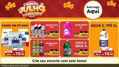 Modelo de TV para TV Horizontal com o tema Comece Julho Economizando para Produtos de Limpeza