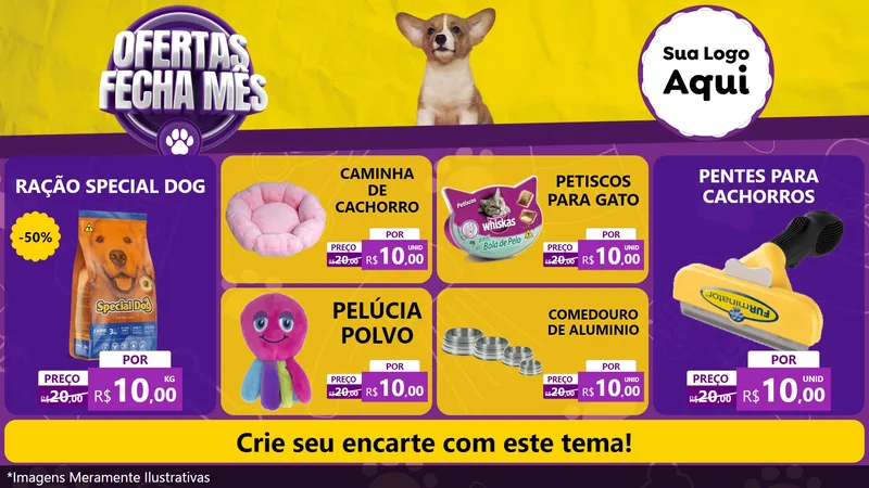 Modelo de TV para TV Horizontal com o tema Ofertas Fecha Mês - Pet Shop para Pet Shop