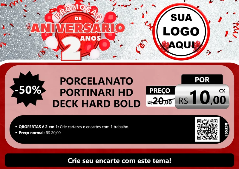 Modelo de Cartaz para Cartaz A4 Horizontal com o tema Promoção de Aniversário - 2 Anos para Pisos e revestimentos