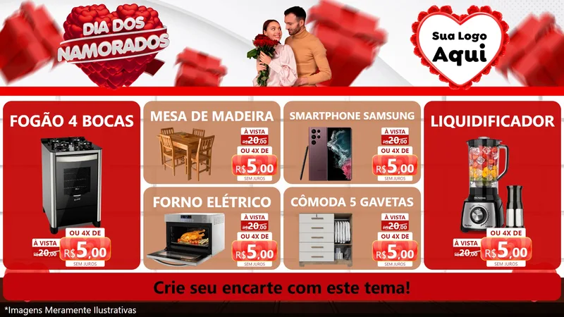 Modelo de TV para TV Horizontal com o tema Dia dos Namorados para Móveis e Eletro