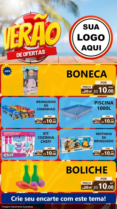 Modelo de TV para TV Vertical com o tema Verão de Ofertas para Brinquedos