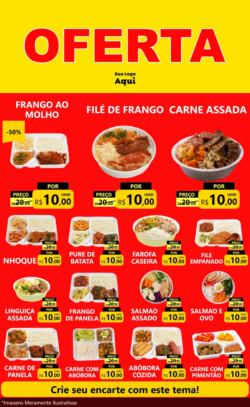 Modelo de Encarte para Encarte Grande com o tema OFERTA - Vermelho Cartaz para Restaurante