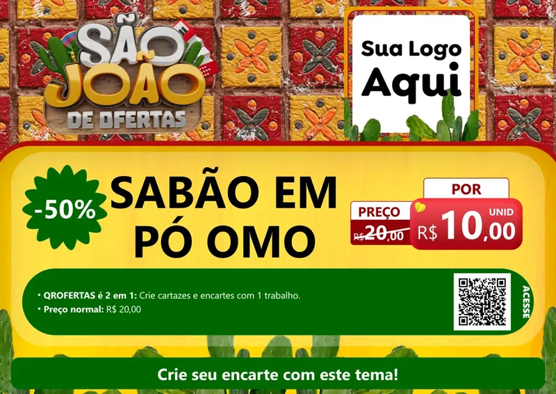 Modelo de Cartaz para Cartaz A4 Horizontal com o tema São João de Muitas Ofertas - Junina para Produtos de Limpeza