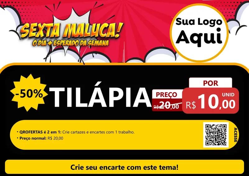 Modelo de Cartaz para Cartaz A4 Horizontal com o tema Sexta Maluca! para Peixaria