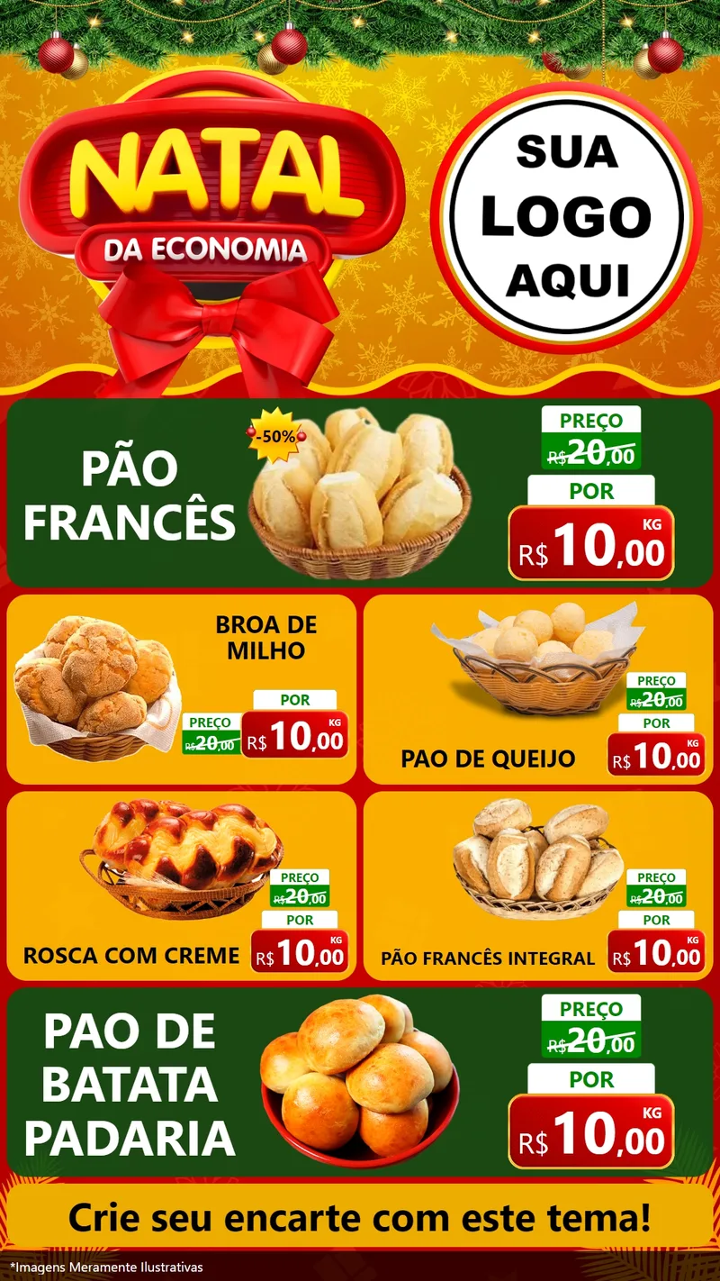 Modelo de TV para TV Vertical com o tema Natal da Economia para Padaria