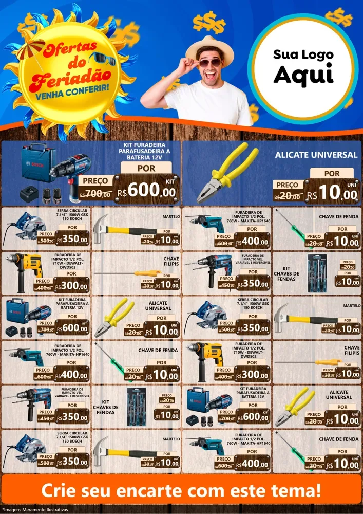 Modelo de Encarte para Encarte A4 Vertical com o tema Ofertas do Feriadão para Maquinas e Ferramentas