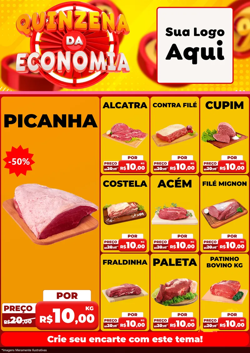 Modelo de Encarte para Encarte A4 Vertical com o tema Quinzena Da Economia para Açougue