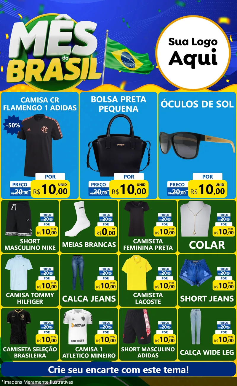 Modelo de Encarte para Encarte Grande com o tema Mês do Brasil para Roupas e acessórios