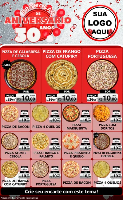 Modelo de Encarte para Encarte Grande com o tema Promoção de Aniversário - 30 Anos para Pizzaria