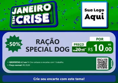 Modelo de Cartaz para Cartaz A4 Horizontal com o tema Janeiro Sem Crise para Pet Shop