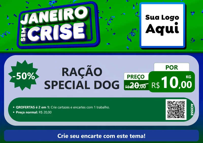 Modelo de Cartaz para Cartaz A4 Horizontal com o tema Janeiro Sem Crise para Pet Shop