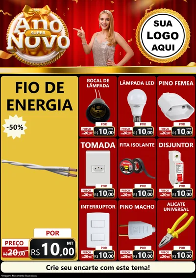 Modelo de Encarte para Encarte A4 Vertical com o tema Super Ano Novo para Materiais Elétricos