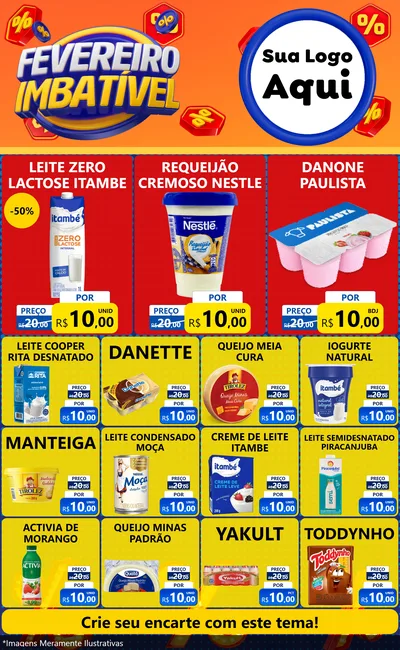 Modelo de Encarte para Encarte Grande com o tema Fevereiro Imbatível para Frios e Laticínios