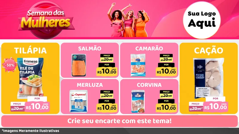 Modelo de TV para TV Horizontal com o tema Semana das Mulheres para Peixaria