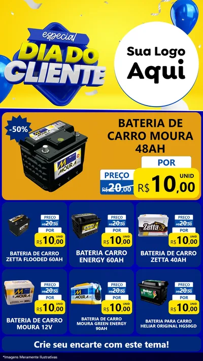 Modelo de Rede Social para Stories com o tema Especial Dia do Cliente para Baterias Elétricas