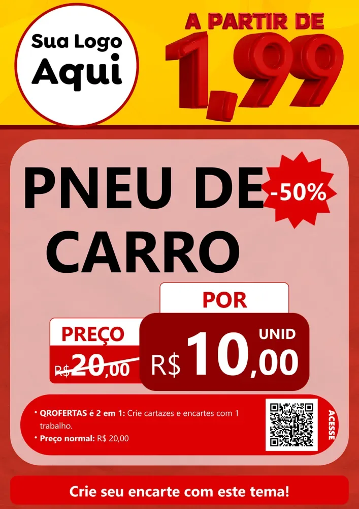 Modelo de Cartaz para Cartaz A4 Vertical com o tema A Partir de Um e Noventa e Nove - 1,99 para Auto peças