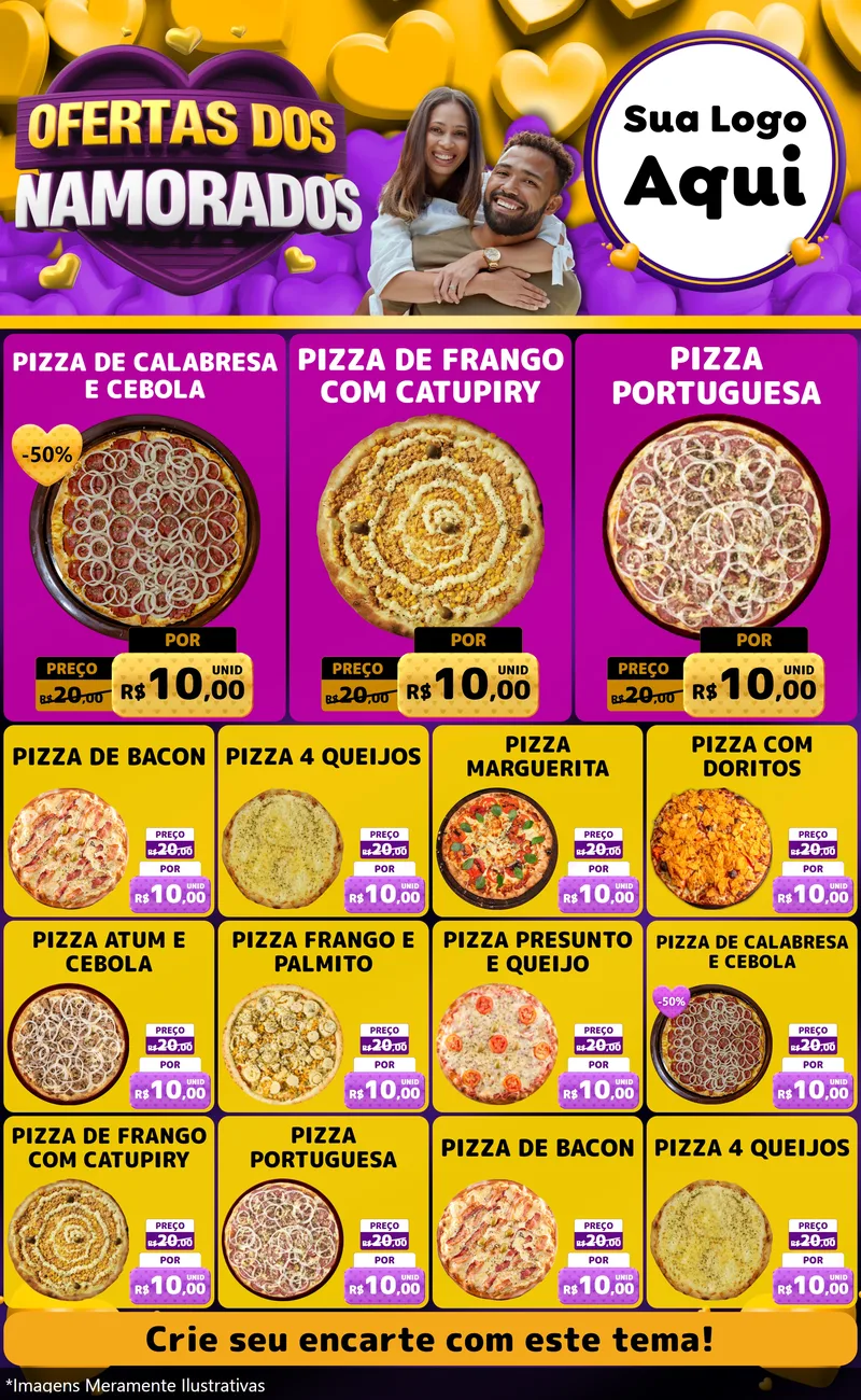 Modelo de Encarte para Encarte Grande com o tema Oferta Dos Namorados para Pizzaria