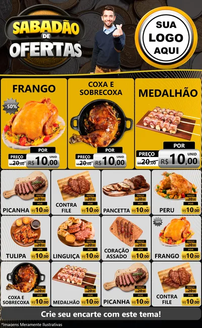 Modelo de Encarte para Encarte Grande com o tema Sabadão de Ofertas para Assados