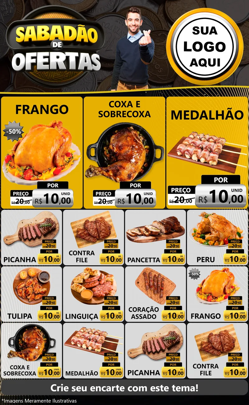 Modelo de Encarte para Encarte Grande com o tema Sabadão de Ofertas para Assados