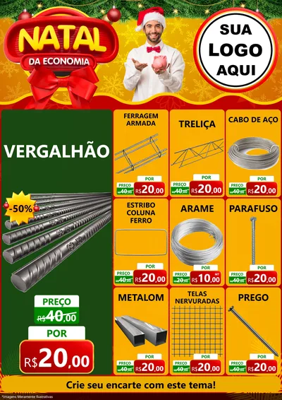 Modelo de Encarte para Encarte A4 Vertical com o tema Natal da Economia para Ferragens