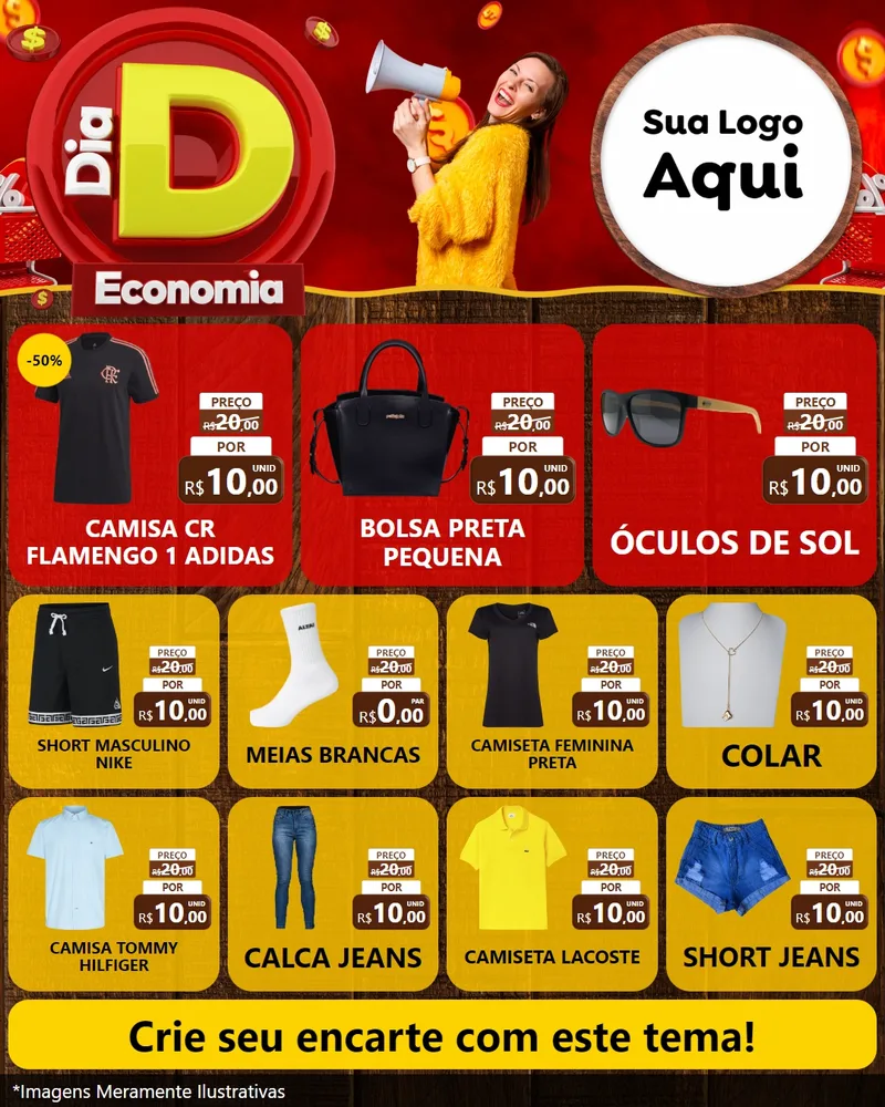 Modelo de Rede Social para Feed Instagram com o tema Dia D Economia para Roupas e acessórios