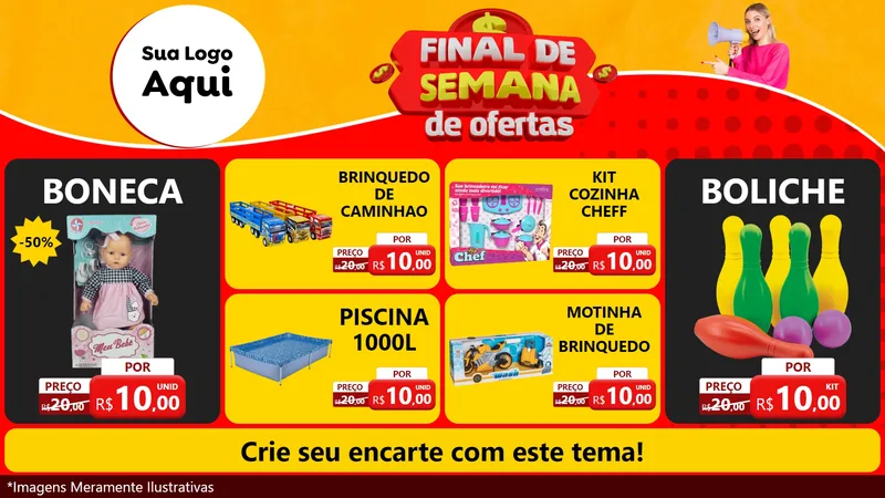Modelo de TV para TV Horizontal com o tema Final de Semana de Ofertas para Brinquedos
