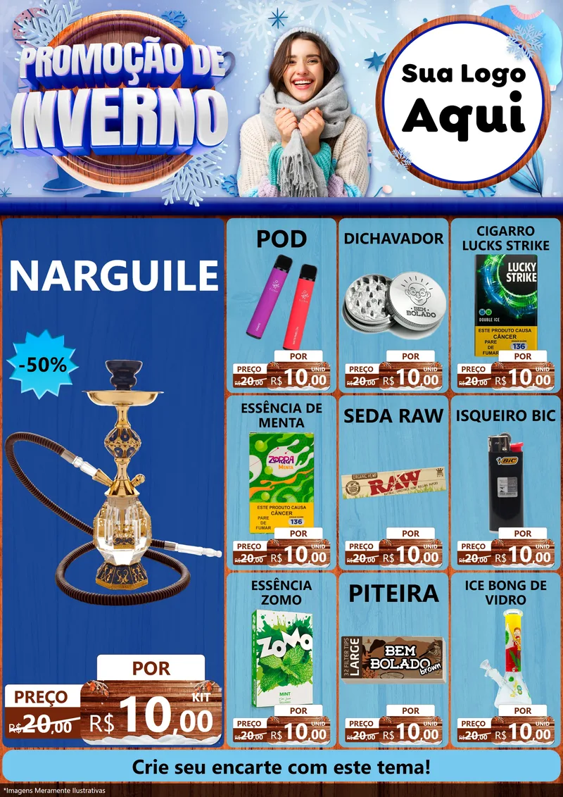 Modelo de Encarte para Encarte A4 Vertical com o tema Promoção de Inverno para Tabacaria