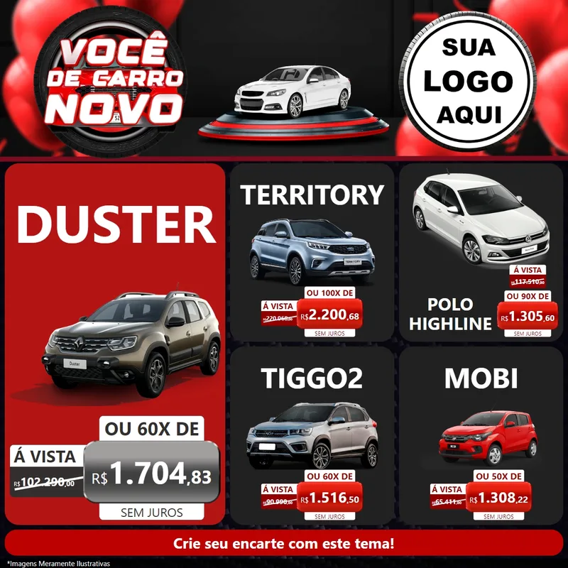 Modelo de Rede Social para Feed Facebook com o tema Você de Carro Novo para Concessionaria de Carros