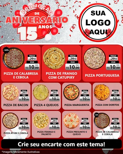 Modelo de Rede Social para Feed Instagram com o tema Promoção de Aniversário - 15 Anos para Pizzaria