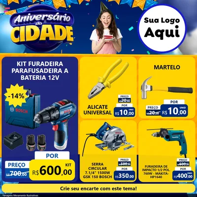 Modelo de Rede Social para Feed Facebook com o tema Aniversário da Cidade para Maquinas e Ferramentas