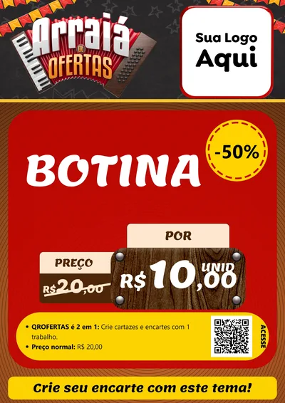 Modelo de Cartaz para Cartaz A4 Vertical com o tema Arraiá de Ofertas - Junina para Agropecuária