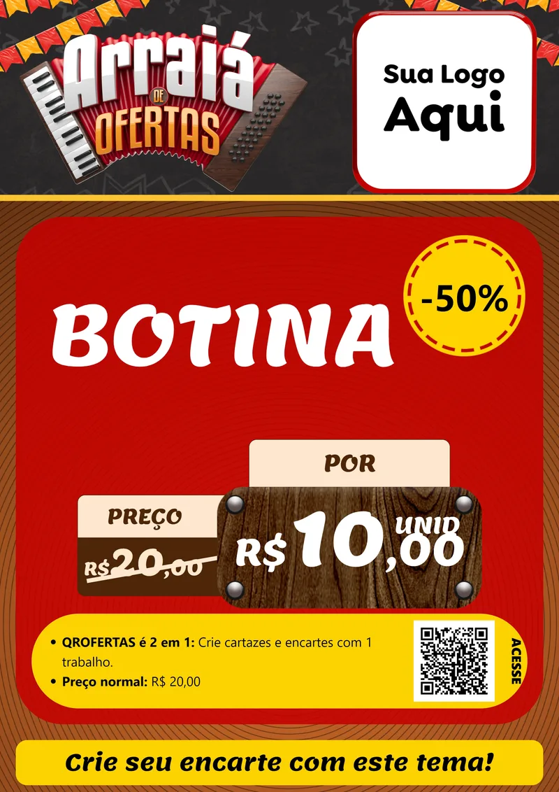 Modelo de Cartaz para Cartaz A4 Vertical com o tema Arraiá de Ofertas - Junina para Agropecuária