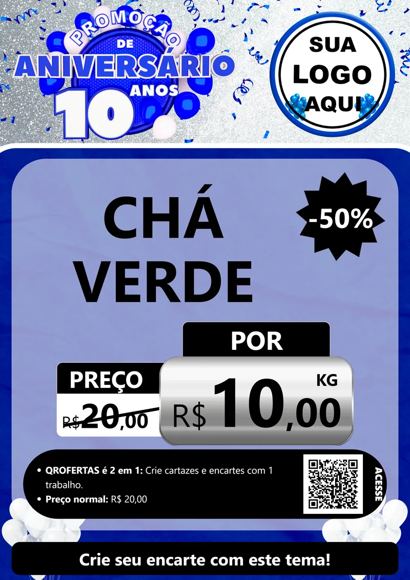 Modelo de Cartaz para Cartaz A4 Vertical com o tema Promoção de Aniversário - 10 Anos para Produtos Naturais
