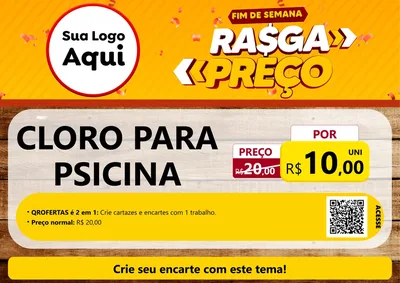 Modelo de Cartaz para Cartaz A4 Horizontal com o tema Fim de Semana Rasga Preços para Produtos para Piscina