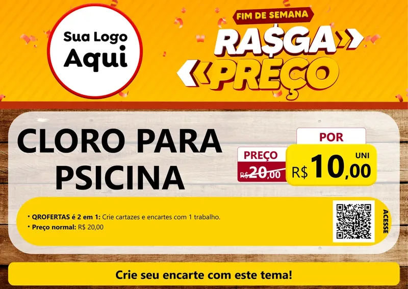 Modelo de Cartaz para Cartaz A4 Horizontal com o tema Fim de Semana Rasga Preços para Produtos para Piscina