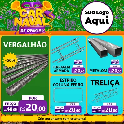 Modelo de Rede Social para Feed Facebook com o tema Carnaval de Ofertas para Ferragens