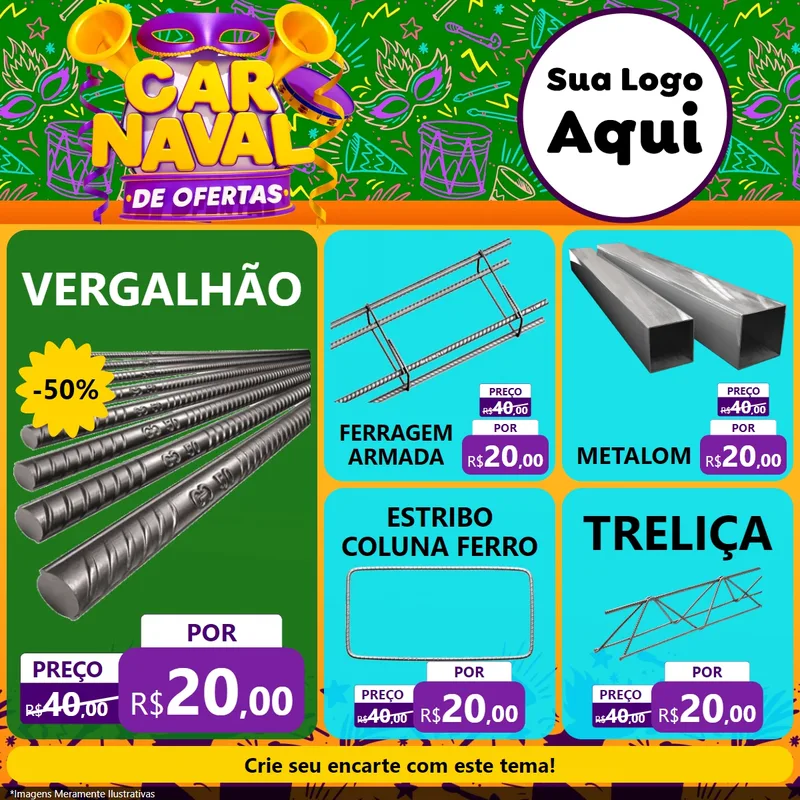 Modelo de Rede Social para Feed Facebook com o tema Carnaval de Ofertas para Ferragens
