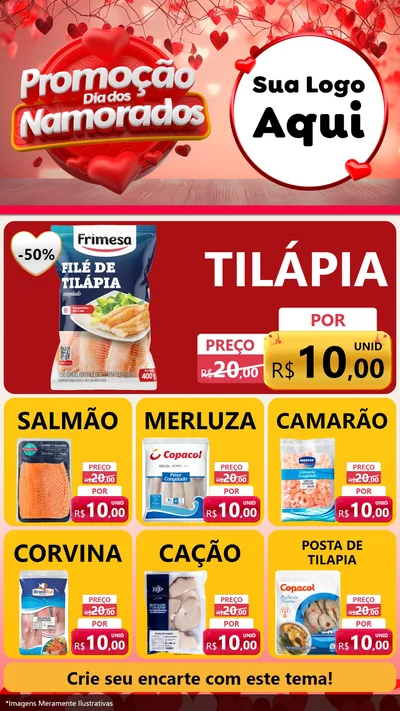 Modelo de Rede Social para Stories com o tema Promoção Dia dos Namorados para Peixaria