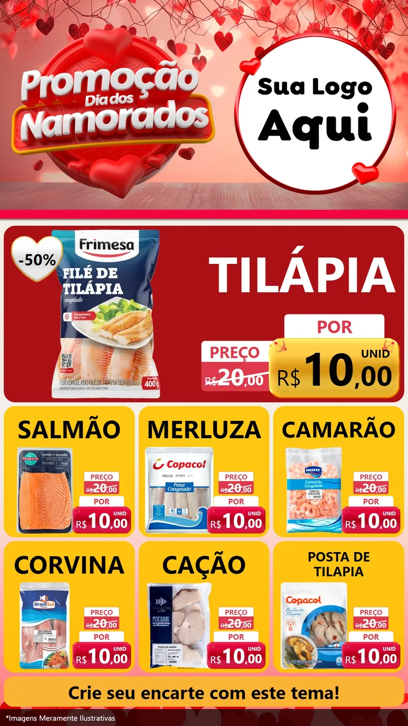 Modelo de Rede Social para Stories com o tema Promoção Dia dos Namorados para Peixaria