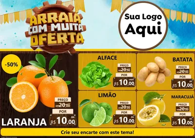 Modelo de Encarte para Encarte A4 Horizontal com o tema Ofertas de São João - Junina para Hortifrúti