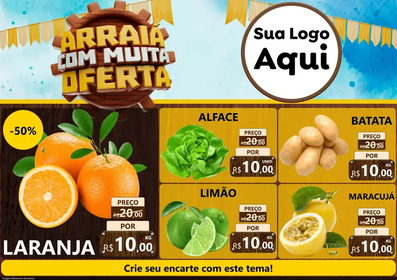 Modelo de Encarte para Encarte A4 Horizontal com o tema Ofertas de São João - Junina para Hortifrúti